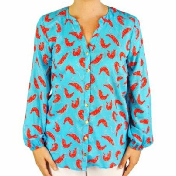 Haley & The Hound Blue Shrimp Print Stella Top - Picture 2 of 8